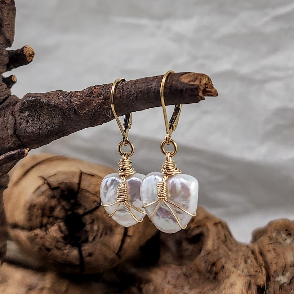 Freshwater Pearl Hearts - 14k goldfill