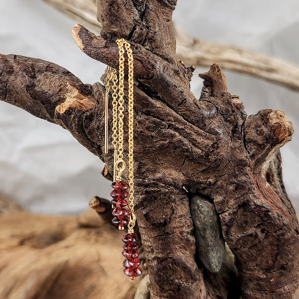 Garnet Threader Earrings - 14k Goldfill