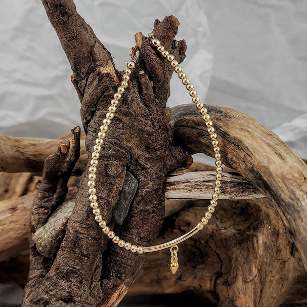 14k Goldfill Bead Bracelet With Dangle