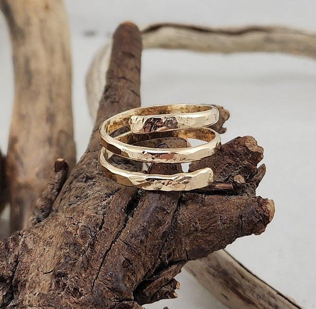 Heavy Hammered Wrap Ring - 14k goldfill, adjustable