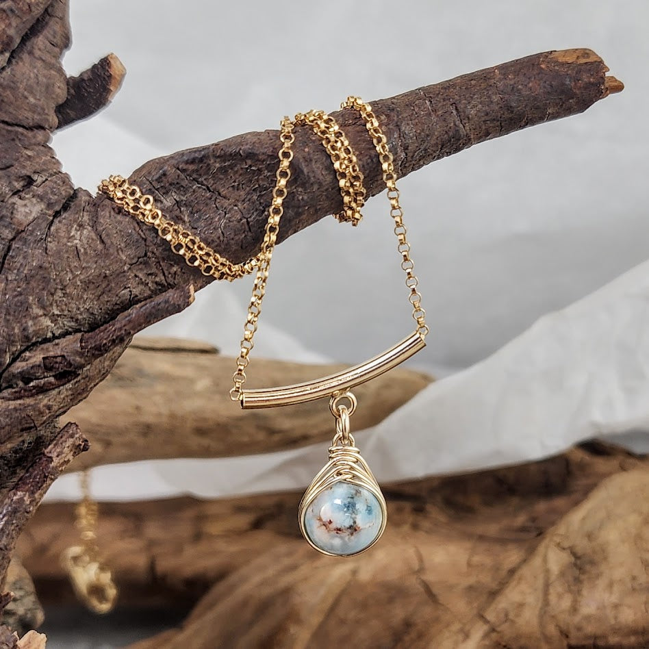 Larimar 14k Goldfill Herringbone Wrap