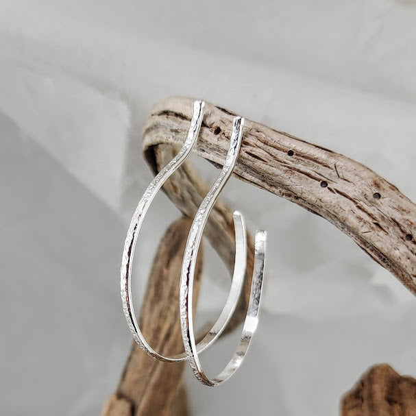 Hammered Silver Stud Hoops - 3mm wide