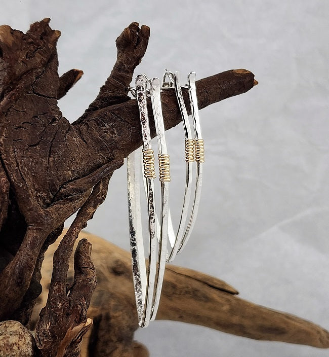 Hammered Tribal Shield Hoops - Silver with 14k Goldfill Wrap