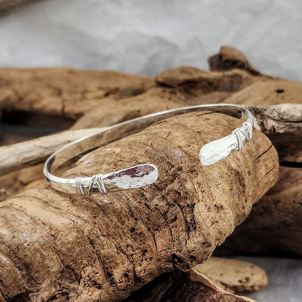 Hammered Silver Cuff - Wire Wrapped