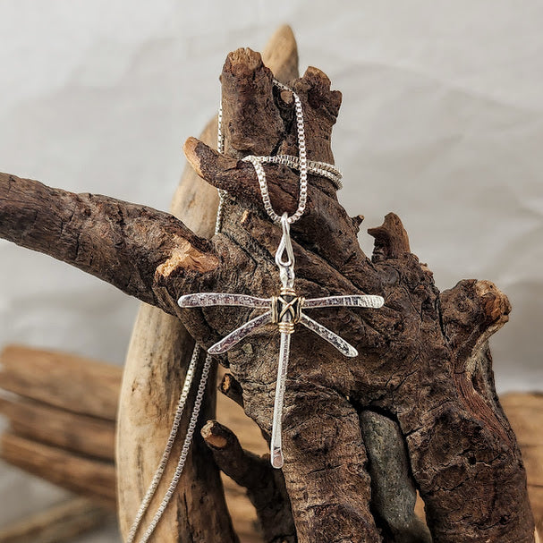 Hand-Forged Dragonfly - Silver & 14k Goldfill