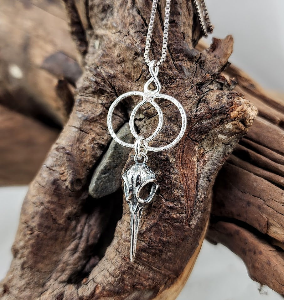 Hummingbird Skull Crescent Moon Optical Illusion Pendant