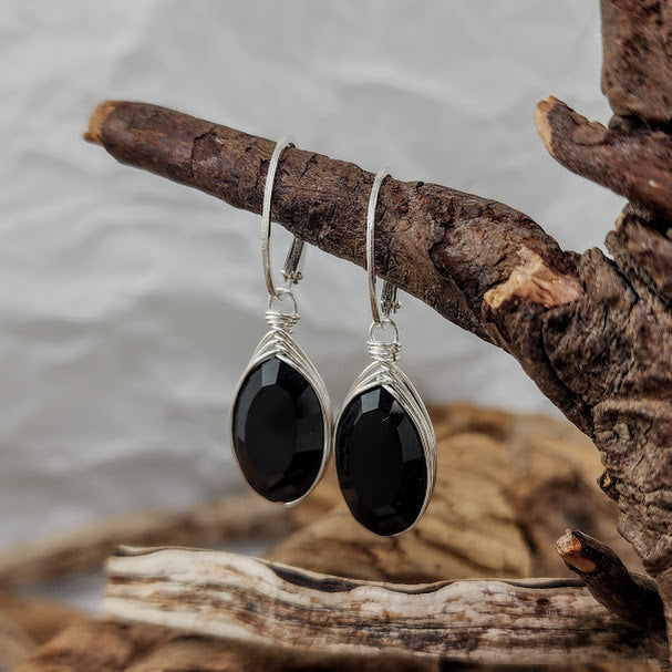 Crystal Herringbone Wrap Earrings - Oval Leverback