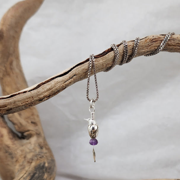 Hummingbird Pendant - Faceted Amethyst