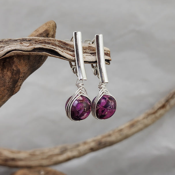 Imperial Jasper Herringbone Wrap Earrings - Long Bar