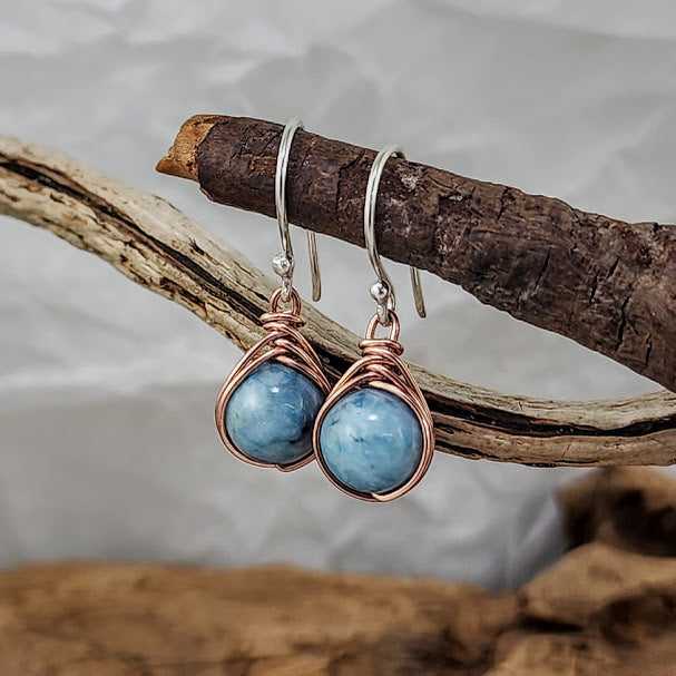 Copper Herringbone Wrap Earrings- K2 Jasper & Dyed Quartz