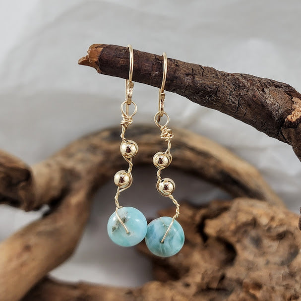 Larimar 14k Goldfill Organic Wrap Earrings