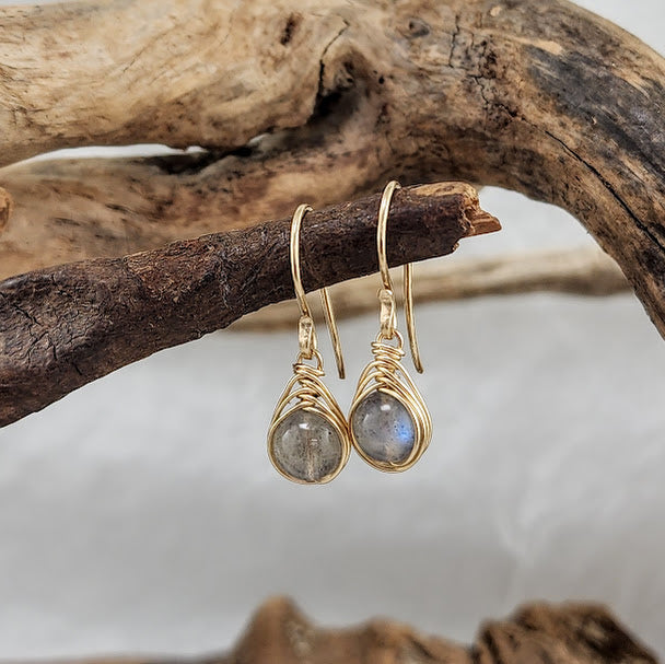 Labradorite Herringbone Wrap Earrings - 14k Goldfill