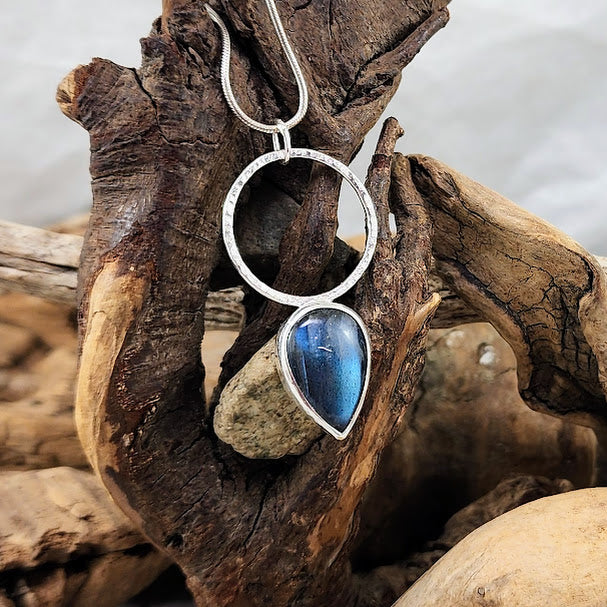 Teardrop Labradorite Open Circle Pendant