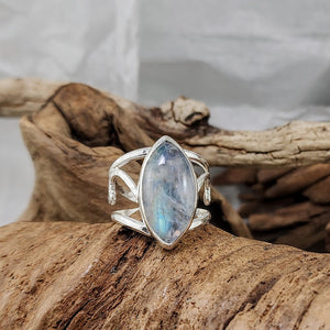 Rainbow Moonstone Filigree Ring - OOAK
