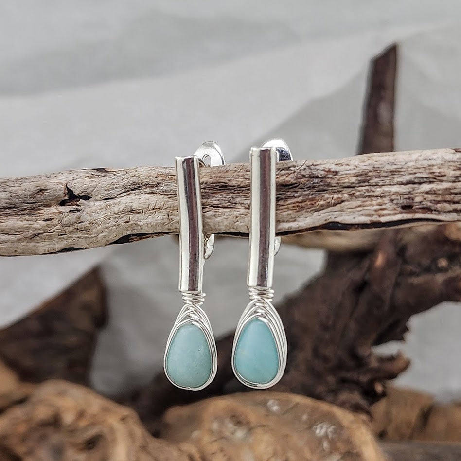 Matte Amazonite Herringbone Earrings - Art Nouveau