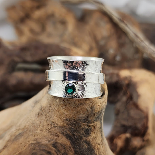 Wide Band Meditation Ring - 4mm Lab Grown Emerald