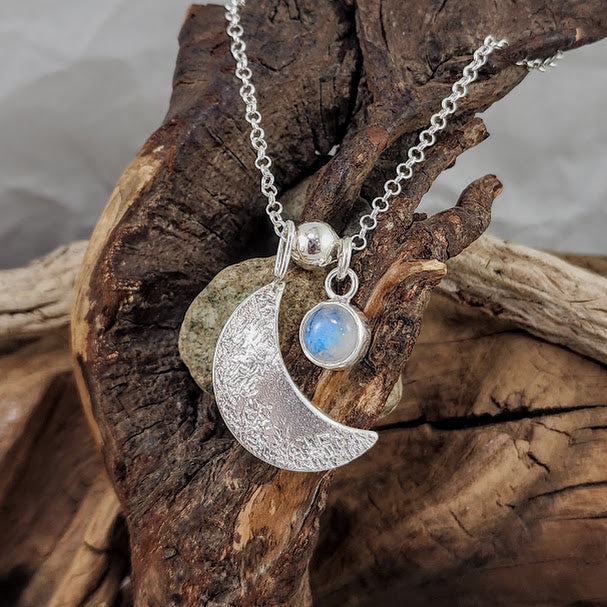 Moon Phases Pendant - Rainbow Moonstone