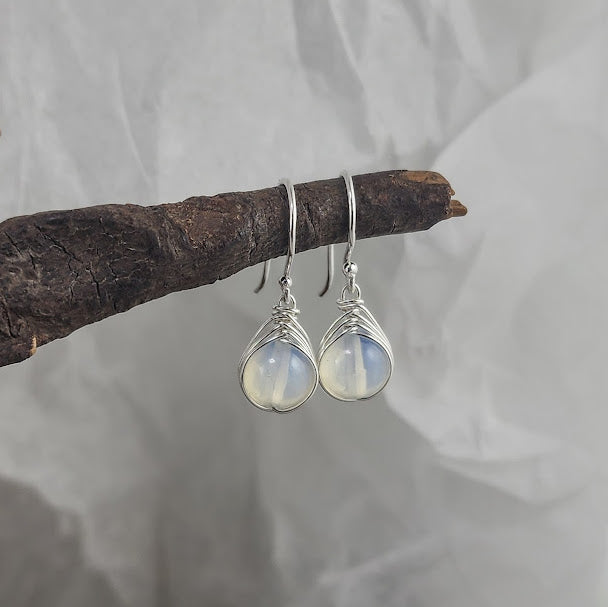 Herringbone Wrap Earrings - Opalite and Network Stone