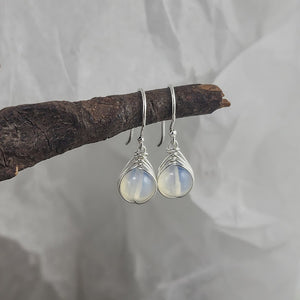 Herringbone Wrap Earrings - Opalite and Network Stone