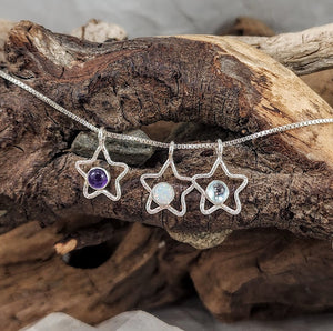 Open Star Pendants - Amethyst, Kyocera Opal, Blue Topaz