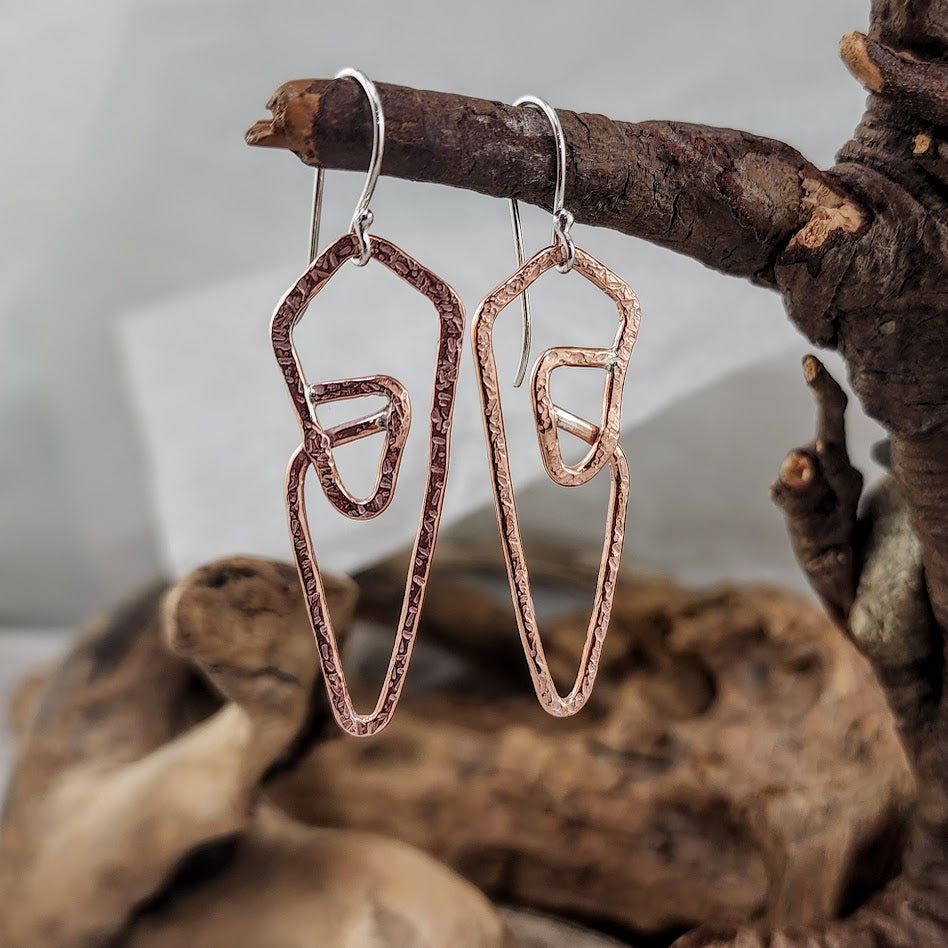 Organic Hammered Copper Earrings - Reversible