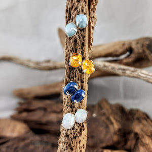 Stone Studs in Silver - Larimar, Baltic Amber, Denim Lapis and Kyocera Opal