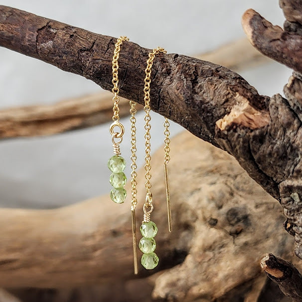 Peridot Threader Earrings - 14k Goldfill