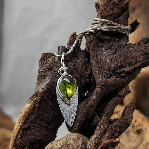 Peridot teardrop Pendant - Engraved