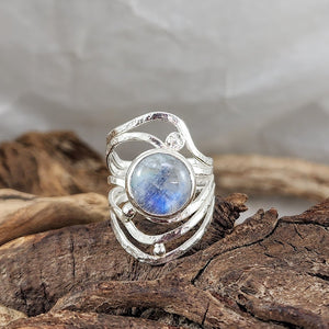 Rainbow Moonstone Organic 5-Strand ring - OOAK