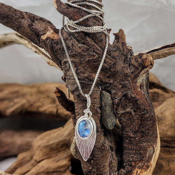 Rainbow Moonstone Teardrop Pendant - Organic Bale