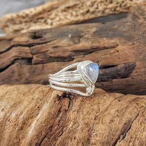 Rainbow Moonstone Trillion Cut Organic 4-strand Ring