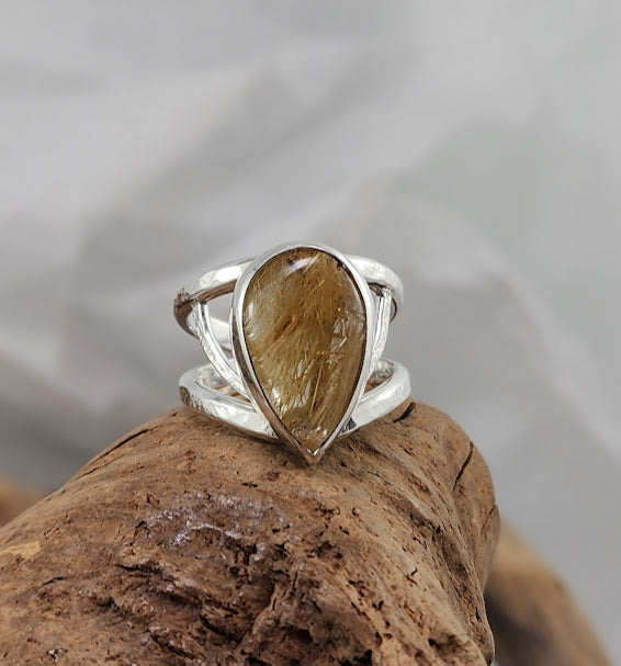 Golden Rutilated Quartz Filigree Ring - OOAK