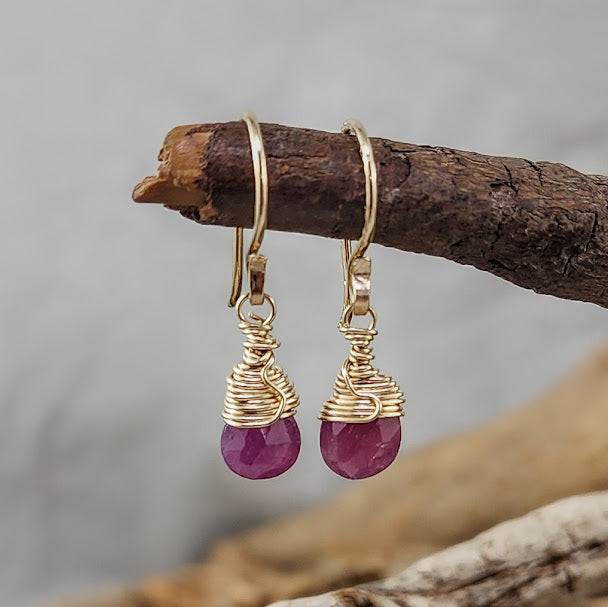 Pink Sapphire Teardrop Earrings - 14k Goldfill