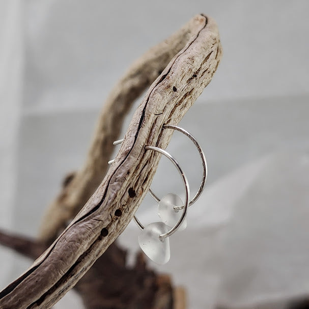 Clear Sea Glass Stud Hoops