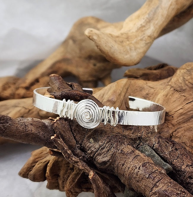Flat Silver Cuff with Hand-Formed Spiral Wrap