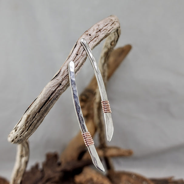 Hammered Silver stick Studs - Copper wrapped