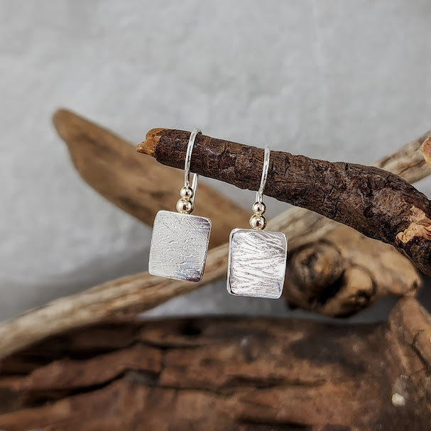 Woodgrain Texture Earrings - Silver with 14k Goldfill