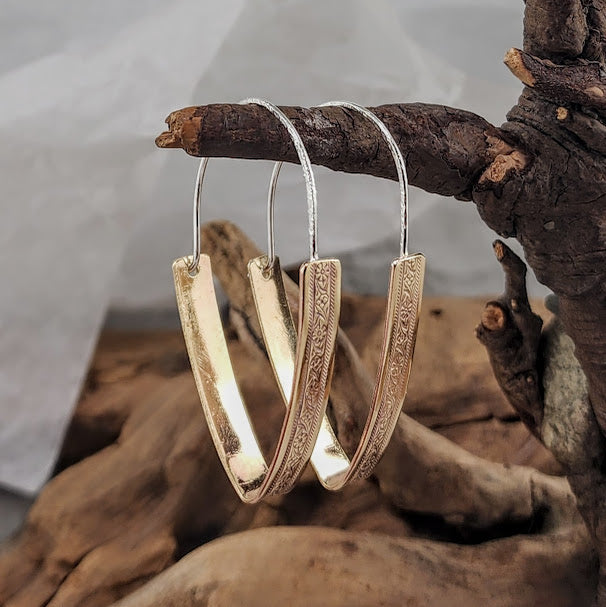 Tribal Shield Hoops - Brass & Silver