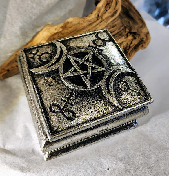 Triple Moon Keepsake Box - heavy cast resin