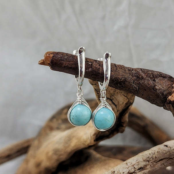 Arizona Turquoise Herringbone Wrap - Hinged Horseshoe Huggie