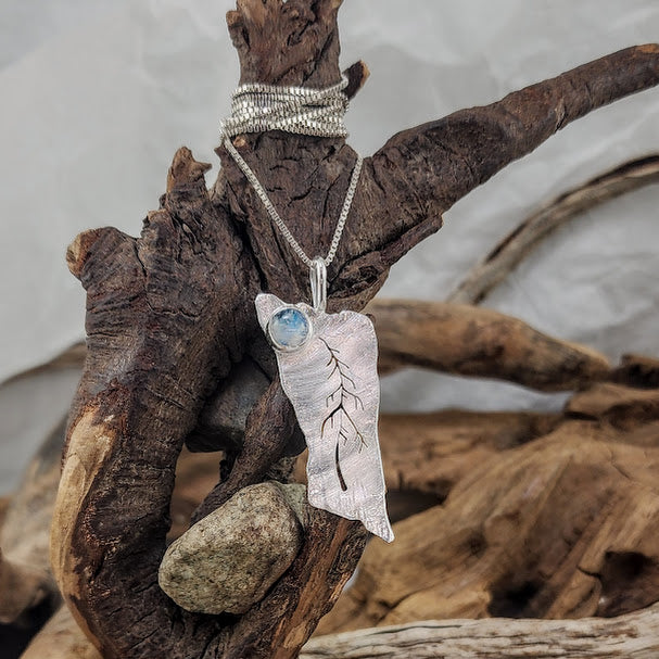 Whimsical 1-Tree Pendant - Rainbow Moonstone