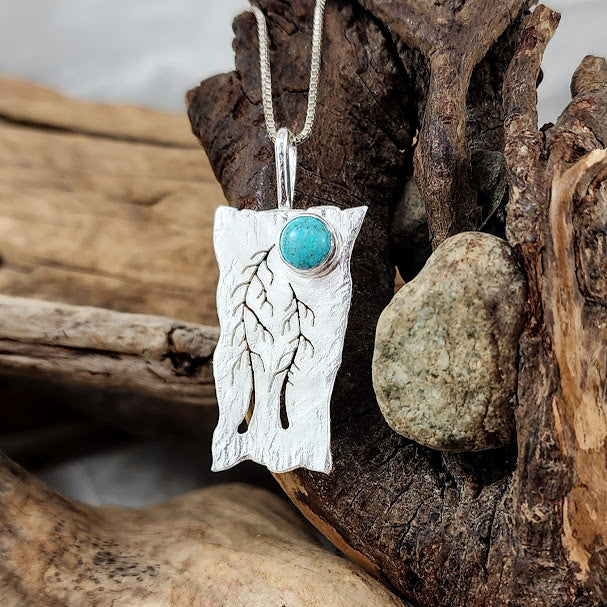 Whimsical 2 Tree Pendant - Arizona Turquoise