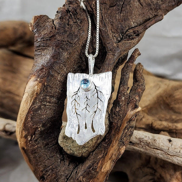 Whimsical 3 Tree Pendant -Blue Topaz