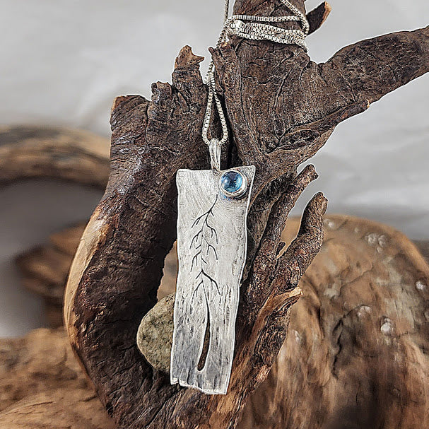 Whimsical One Tree Pendant - Blue Topaz