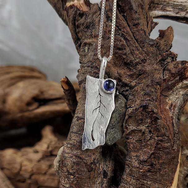 Whimsical 1-Tree Pendant - Iolite (aka Water Sapphire)