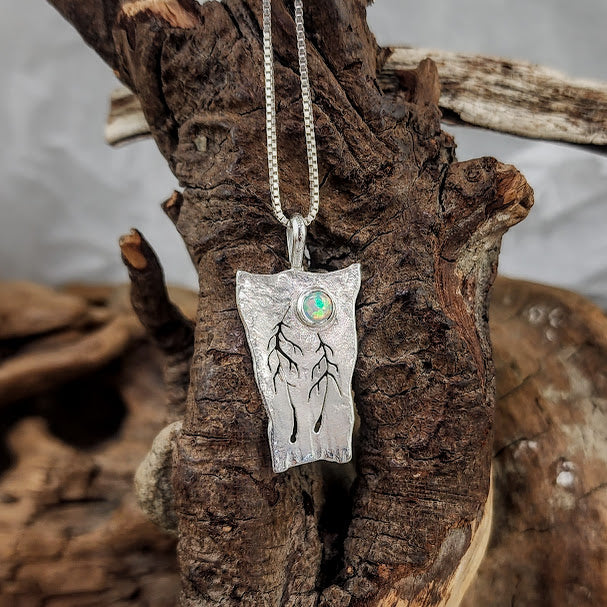 Whimsical 2-Tree Pendant - Kyocera Opal