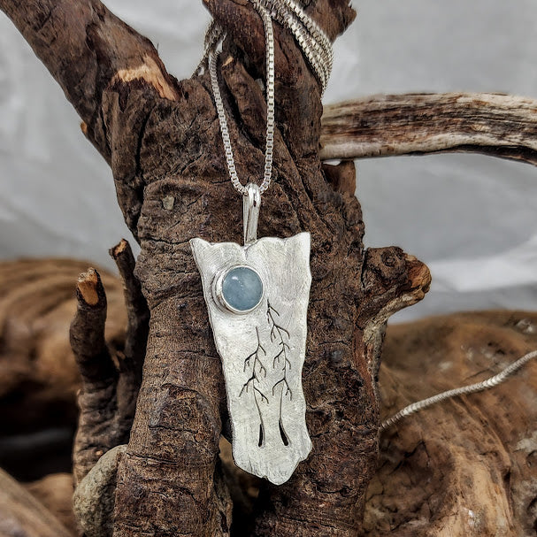 Whimsical 2-Tree Pendant - Aquamarine