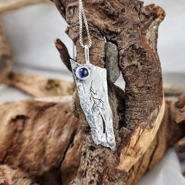 Whimsical One Tree Pendant - Iolite (aka Water Sapphire)