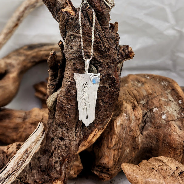 Whimsical One Tree Pendant - Rainbow Moonstone