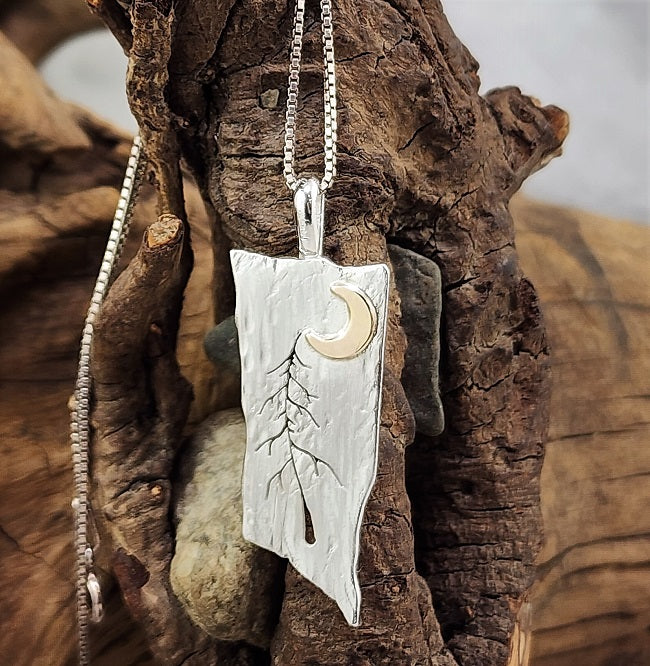 Whimsical One Tree with 14k Goldfill Crescent Moon